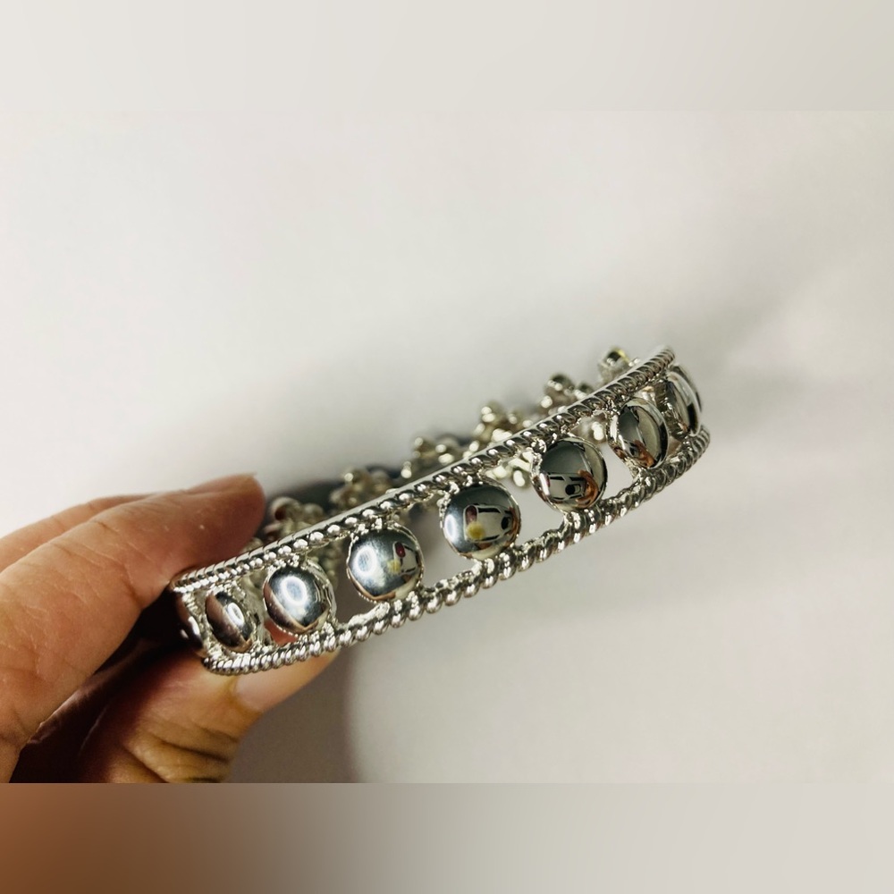Monet Silver Bangle with Bright Blue Crystal Flowers - Picture 4 of 5